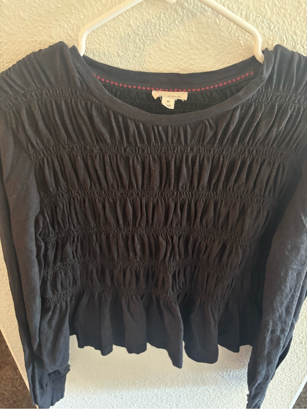 Pilcro Black Smocked Long-Sleeve Peplum Top - Picture 1 of 3